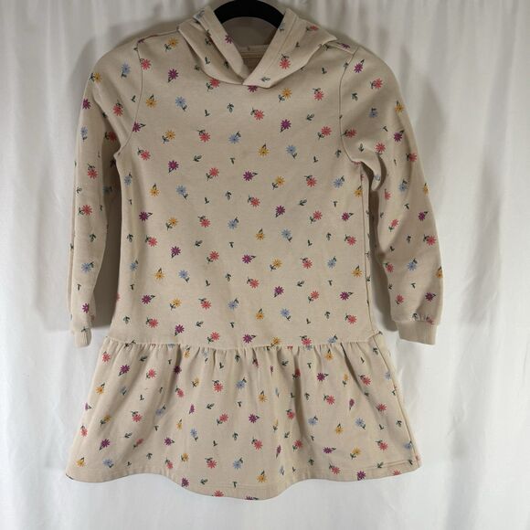 Tucker + Tate Other - Tucker and Tate Sweater Dress Girls 7 Tan Floral Long Sleeve Ruffle Hem Hooded